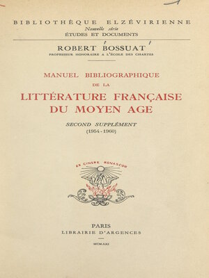 cover image of Manuel bibliographique de la littérature française du Moyen Âge